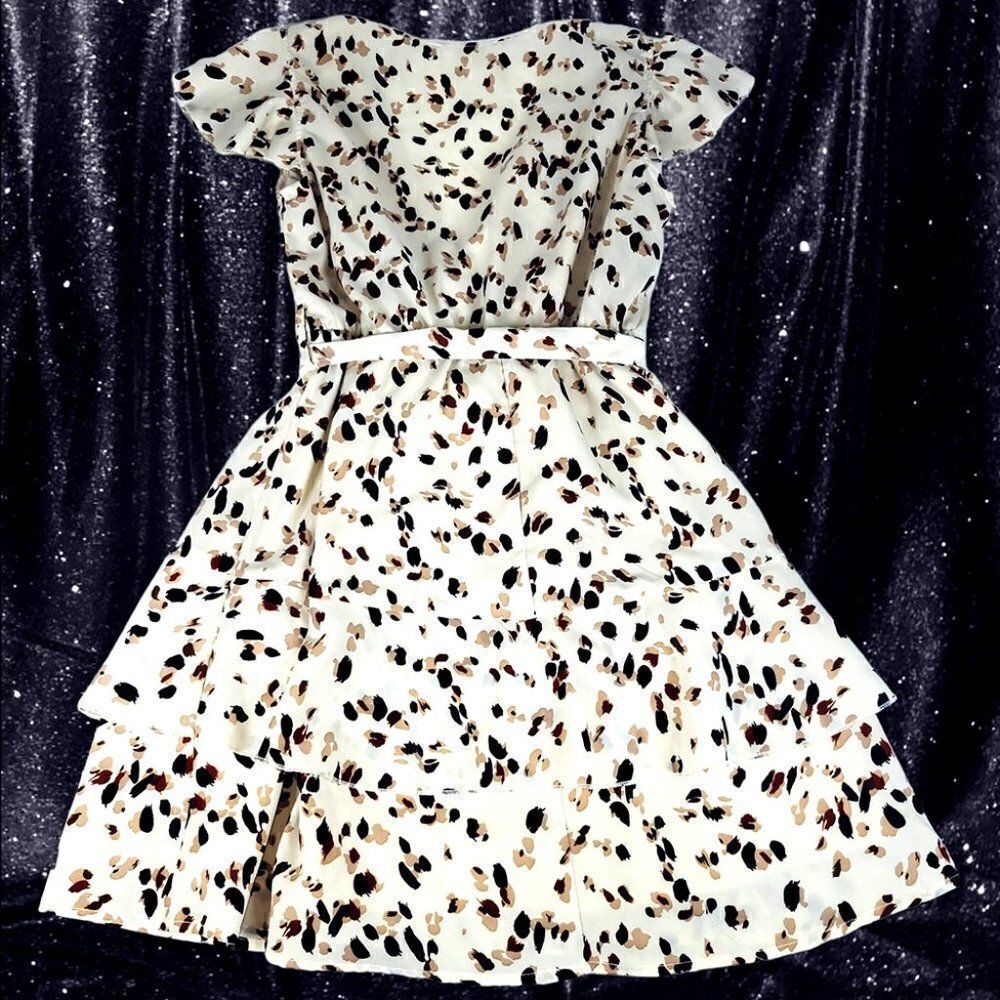 Cream butterfly sleeves layered sashed flirty dress - Picture 3 of 5
